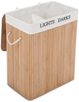 Songmics Wäschekorb LCB64Y, natur, mit 2 Fächern, aus Bambus, 52x62,5x32 cm, 100 Liter
