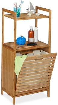 Relaxdays W&auml;scheschrank mit W&auml;schekorb, Bambus Badregal mit ausklappbarem W&auml;schesammler, hbt 100 x 45,5 x 33,5 cm, natur