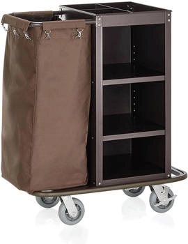 WAS Germany Zimmerservicewagen, 1 Wäschesäcke, 95 x 57 x 114 cm, Stahlrahmen braun lackiert - Stahl 4420 001