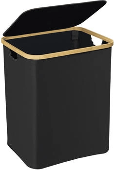 Wenko Bambus W&auml;schetruhe Uno Ecori in Schwarz 41 x 50 x 33 cm Rahmen: natur, W&auml;schesack: Schwarz, Brett: natur