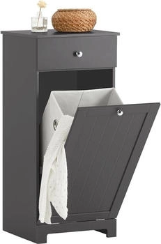 SoBuy BZR21-DG W&auml;scheschrank mit ausklappbarem W&auml;schesack mit Schubladen grau bht ca: 40x90x38cm