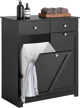 SoBuy BZR33-SCH Wäscheschrank mit 2 ausklappbaren Wäschesäcken mit 2 Schubladen Badmöbel Schwarz bht ca. 78x91x38cm