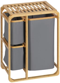 HomCom Wäschebox mit Plattform Wäschesammler mit 3 abnehmbaren Wäschesacke Bambus Grau+Natur 50 x 32 x 69,7 cm