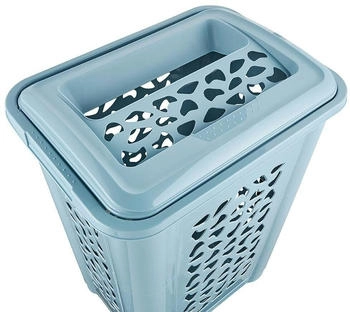 keeeper Wäschebox mit Einwurfschlitz und aufklappbarem Deckel, Luftdurchlässig, 60 l, Per, Nordic Blue