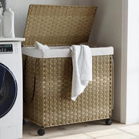 vidaXL W&auml;schekorb mit Rollen Wei&szlig; 60x35x60,5 cm Rattan
