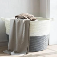 vidaXL W&auml;schekorb Beige und Wei&szlig; &Oslash;55x36 cm Baumwolle