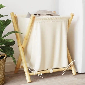 vidaXL W&auml;schekorb Cremewei&szlig; 45x55x63,5 cm Bambus