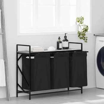 vidaXL Wäschekorb 3 Fächer mit Ablage Grau Sonoma