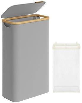 Songmics Wäschekorb, mit Deckel, 65 L, herausnehmbarer Wäschesack, Griffe aus Bambus, Taubengrau, 65 l | 42 cm x 70.5 cm x 22.5 cm