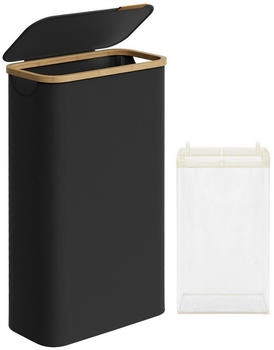 Songmics Wäschekorb, mit Deckel, 65 L, herausnehmbarer Wäschesack, Griffe aus Bambus, Tintenschwarz, 65 l | 42 cm x 70.5 cm x 22.5 cm