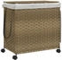 vidaXL Wäschekorb mit Rollen Deckel, Klappbar Wäschebox mit 3 Fächern Innentasche, Grau 60x35x60,5cm Rattan