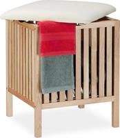 W&auml;schekorb Mit Sitz, Badhocker Mit Stauraum, 40 L W&auml;schesammler, Holz/stoff, Hbt: