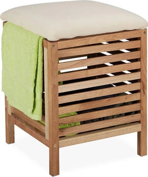 Relaxdays W&auml;schekorb W&auml;schetruhe mit Sitz W&auml;schehocker aus Holz Badezimmer Hocker