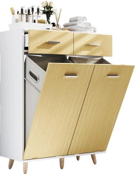 VCM Holz Wäscheschrank | H. 97 x B 79 x T. 35 cm - Landos L Weiß/Honig-Eiche VCM Holz Wäscheschrank | H. 97 x B 79 x T. 35 cm - Landos L Weiß/Honig-Eiche