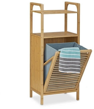 Relaxdays Badregal mit wäschekorb Wäschebehälter aus Bambus 2 Ablagen 5,7 kg klappbar