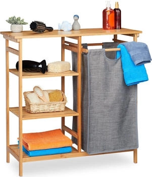 Relaxdays Badregal mit Wäschekorb, Bambus, 4 Ablagen, entnehmbarer Wäschesammler, 80,5 x 80 x 33,5 cm, natur/grau Relaxdays Badregal mit Wäschekorb, Bambus, 4 Ablagen, entnehmbarer Wäschesammler, 80,5 x 80 x 33,5 cm, natur/grau