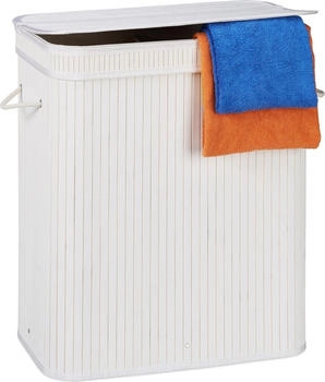Relaxdays Wäschekorb bambus Wäsche-Trenner Faltbarer Wäschesammler 2 Kammern 95 l