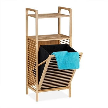 Relaxdays Badregal mit w&auml;schekorb W&auml;schesammler Regal W&auml;schebox 2 Ablagen Bambus kippbar