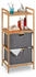 Relaxdays Badregal mit Wäschekorb, 2 Ablagen & 2 Stoffkörbe, Wäschesortierer Bambus, 96 x 44 x 34 cm, Natur/grau