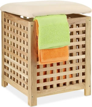 Relaxdays W&auml;schekorb W&auml;schetruhe W&auml;schebox Badezimmerhocker W&auml;schekiste cremefarben