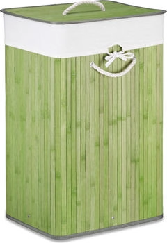 Relaxdays Wäschekorb grün, mit Deckel, aus Bambus, 43,5x65,5x33,5 cm , 83 Liter