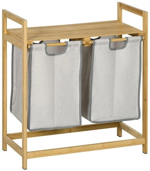 HomCom 81,2 l Wäschebox mit 2 abnehmbaren Wäschesacke, Wäschesammler mit Plattform, Griff, für Badezimmer, Bambus, Natur