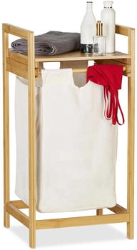Relaxdays Bambus, W&auml;schesammler mit Ablage, ausziehbar, eckig, tragbare W&auml;schebox, 30 Liter Innensack, natur