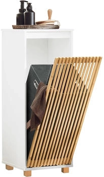 SoBuy BZR126-W Wäscheschrank mit ausklappbarem Wäschesack Weiß-Natur bht ca. 32x85x33cm