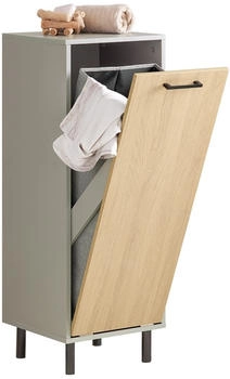 SoBuy BZR132-NG Wäscheschrank mit ausklappbarem Wäschesack mit Glastür Naturgrau bht ca. 31,5x86x30cm
