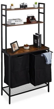 Relaxdays W&auml;schekorbregal, 2 ausziehbare F&auml;cher, hbt: 162x80x34 cm, Ablagen, W&auml;schesammler, W&auml;scheablage, schwarz/braun