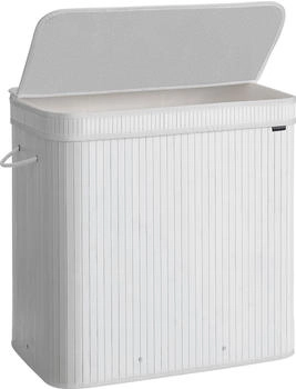 Songmics Wäschekorb, mit Deckel, Bambus, herausnehmbar, mit Griffen, 150 Liter, Weiß, 150 l | 62.5 cm x 61 cm x 41.5 cm