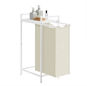 Vasagle Wäschekorb mit Ablage, Wäschebox, 47 L, Cremeweiß-Wolkenweiß