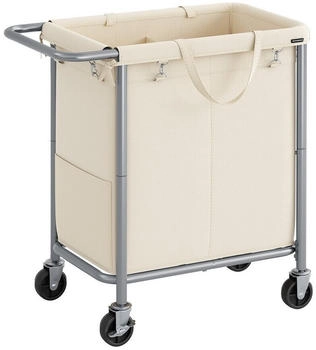 Songmics W&auml;schekorb, mit Rollen, 2 F&auml;cher, 140 Liter, W&auml;schesack abnehmbar, mit Griff, cremewei&szlig;, 140 l | 69 cm x 81 cm x 39 cm
