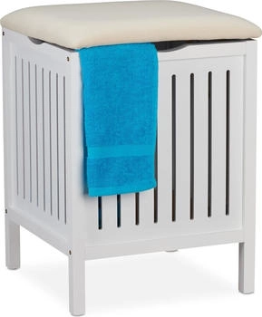 Relaxdays Wäschekorb mit sitz Badewäschekorb 100 kg Wäschetruhe mit Sitz 4,3 kg 40 l