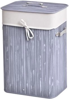 HomCom Wäschekorb mit Deckel Segeltuchsack Bambus 72L Grau 40 x 30 x 60 cm