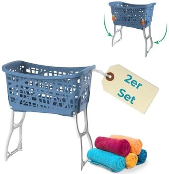 Garpet 2x W&auml;schekorb mit F&uuml;&szlig;en W&auml;schewanne W&auml;schekorb mit Henkel und Beinen klappbarer W&auml;sche Korb gro&szlig; Kunststoff St&auml;nder 44 L