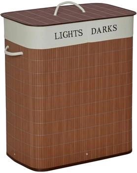 HomCom 100L Wäschekorb mit 3 Griffe Bambus Metall Braun Weiß 52 x 32 x 63 cm