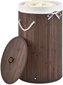 Juskys Bambus Wäschekorb Curly Round Braun mit Wäschesack und Tragegriffen