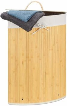 Relaxdays Wäschekorb Eckwäschekorb, mit Deckel, aus Bambus, creme, 49,5x65x37 cm, 60 Liter