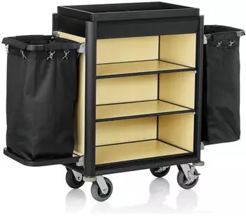 WAS Germany Isabella Zimmerservicewagen 2 Wäschesäcke, Aluminium/MDF, schwarz/Holzoptik (4456002)