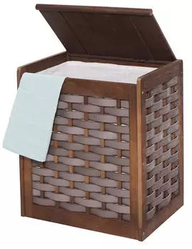 MCW MCW-G37 W&auml;schekorb Massivholz Shabby-Look Geflecht 61x51x35cm, braun (70785)