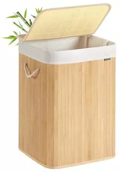 Songmics W&auml;schekorb Bambus 95L mit Deckel, faltbar (LCB060Y01)
