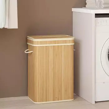 Songmics W&auml;schekorb mit Deckel, Bambus, herausnehmbarer W&auml;schesack, 72L (LCB061N01)