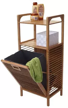 MCW Regal mit W&auml;schekorb Bambus, Klappfach, herausnehmbarer Stoffeinsatz (MCW-B94)