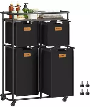 Vasagle Wäschesortierer mit Rädern, 4 Taschen, 150L (RLSDE100B01)