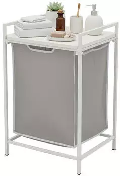 Relaxdays W&auml;schesortierer mit Ablage 65l, Wei&szlig;/Grau