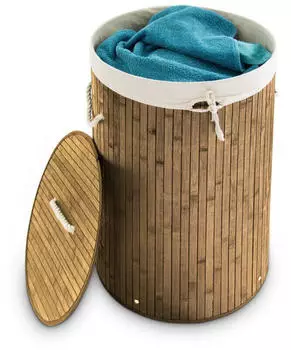 Relaxdays W&auml;schekorb Bambus, rund, faltbar, 70l