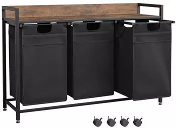 Mondeer W&auml;schekorb 3 F&auml;cher Metallgestell mit Ablage 3x50L (HDLS05BK-GAN)