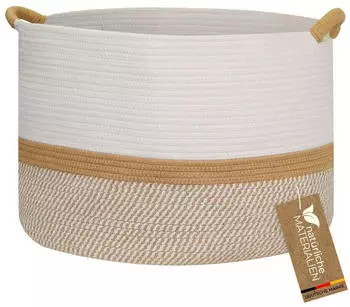 HMF Aufbewahrungskorb Baumwolle mit verst&auml;rkten Griffen 50x33cm Wei&szlig;-Braun (39014-50CM-80)