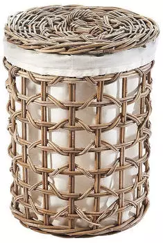 kobolo PLAIT Wäschekorb Rattan Kubu Grey mit Deckel & Textilfutter 42x42x54cm (17269-01)